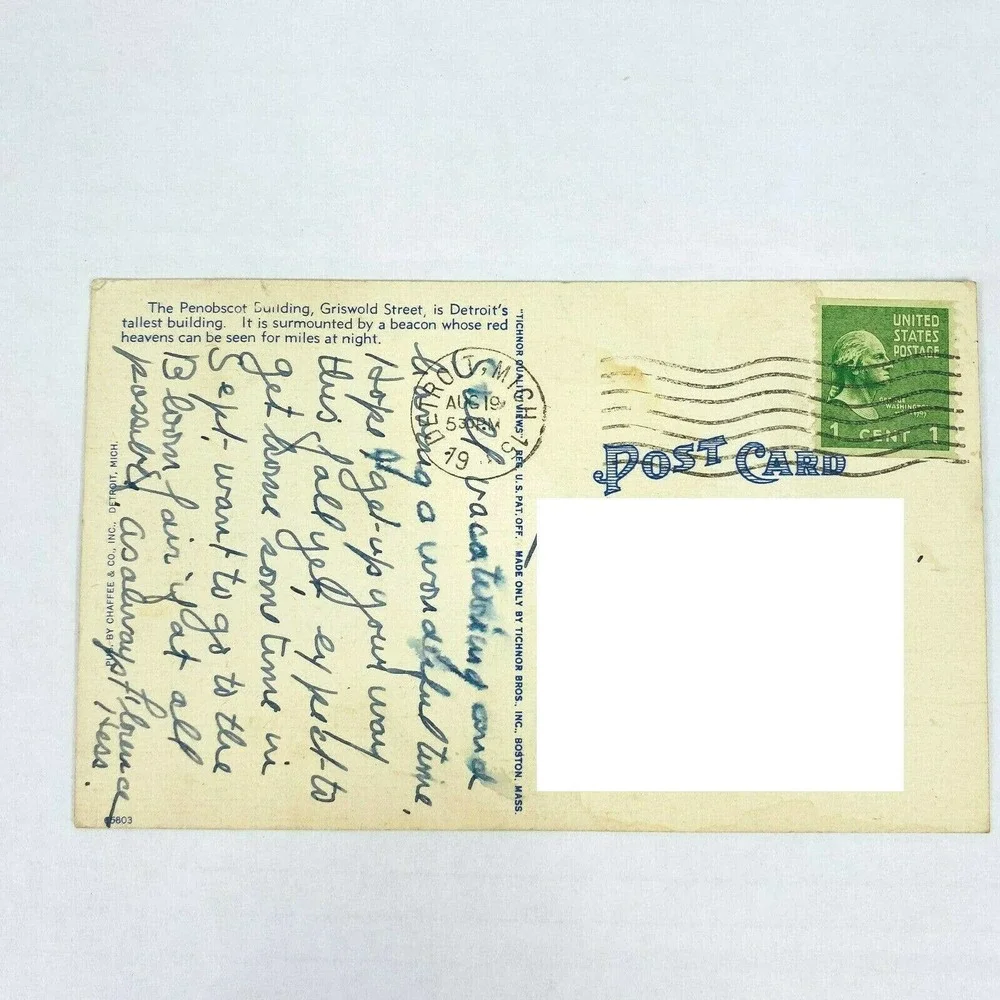 Vintage Detroit Michigan Postcard Penobscot Building Architecture‎ USA Posted